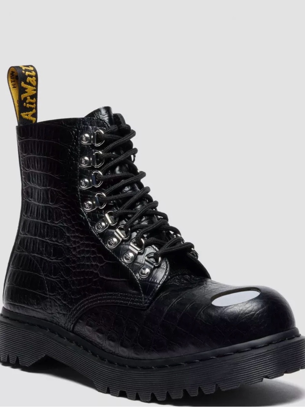 Dr Martens 1460 PASCAL Steel Toe Leather Croc Boots Black Women Size 9